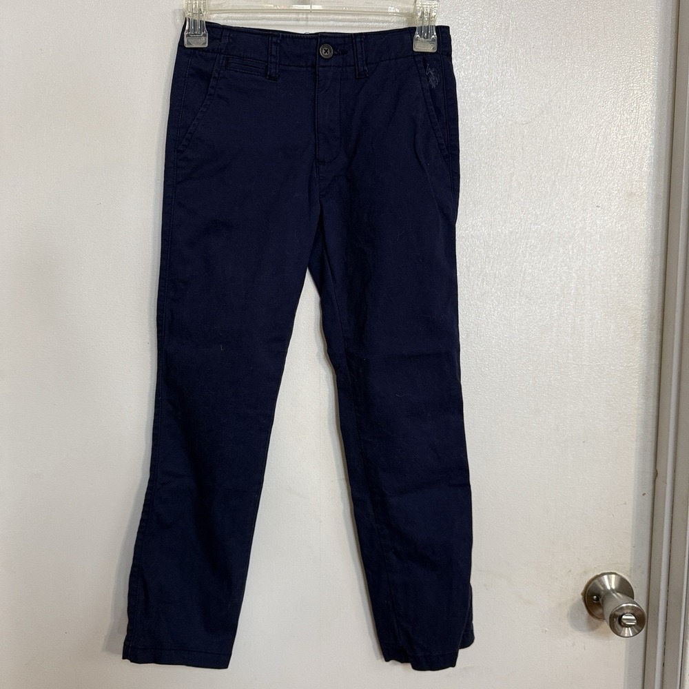 U.S. Polo Assn Navy Blue Boys Size‎ 10 Stretch Chino Pants Adjustable Waistband